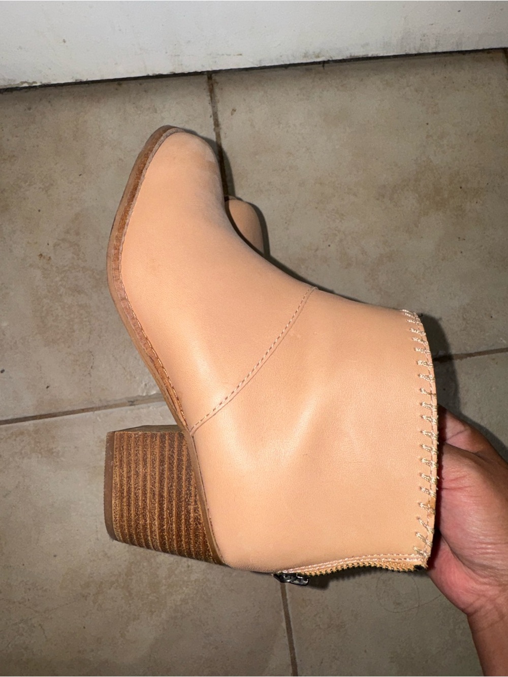 Toms Nude Tan Leather Ankle Bootie